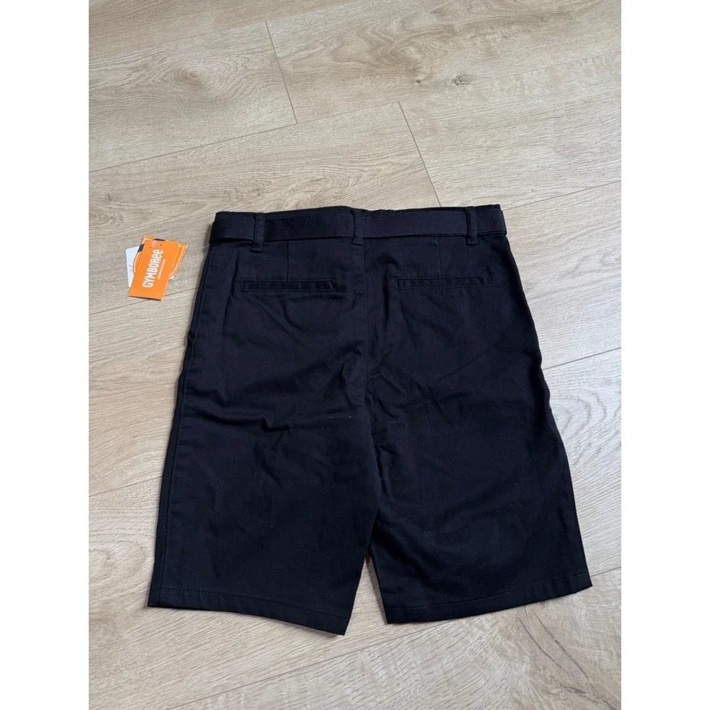 NWT Kid Girls Gymboree nanotex uniform‎ black bow belted chino shorts size 8